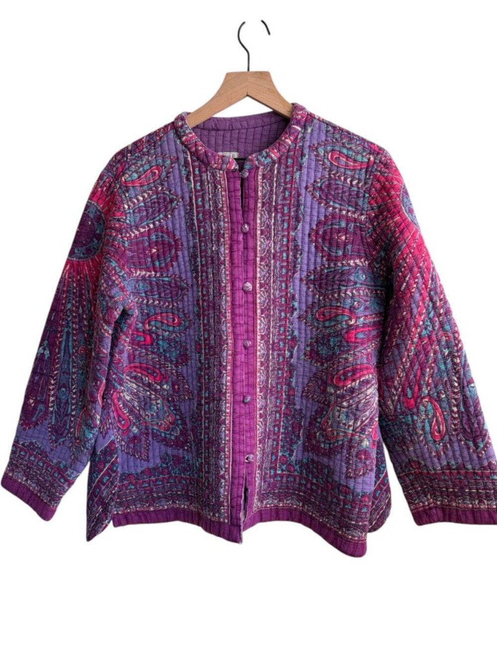 Vintage Purple Quilted Paisley Jacket Cotton Large Boho Cottagecore
